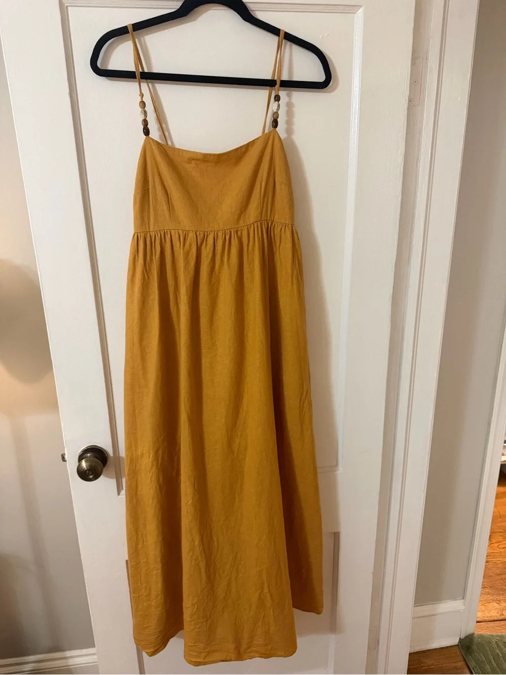 Abercrombie & Fitch Mustard Yellow Maxi Dress with Beaded Straps